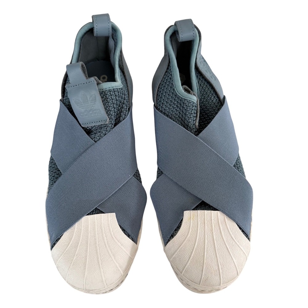 Adidas Superstar Slip On Women's Size 8.5 Blue Gray Elastic Criss Cross Sneakers